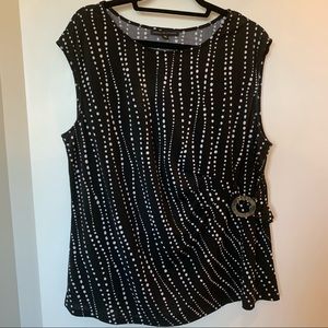 Womens Plus Size Adrienne Vittadini Black & White Dots Tank Top Blouse 2X